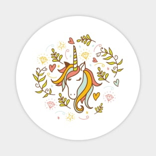 unicorn illustrated  with doodles of hearts cool gift Magnet